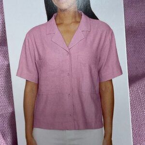 Buffalo David Bitton Pink Linen Viscose Shirt XL Short Sleeve a1522